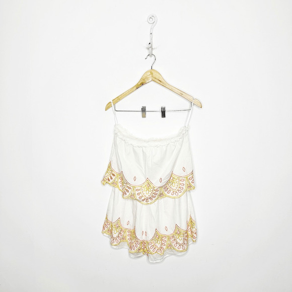 Lovers + Friends Kristine Strapless Romper Sunset White eyelet ruffled womens S - Picture 1 of 7